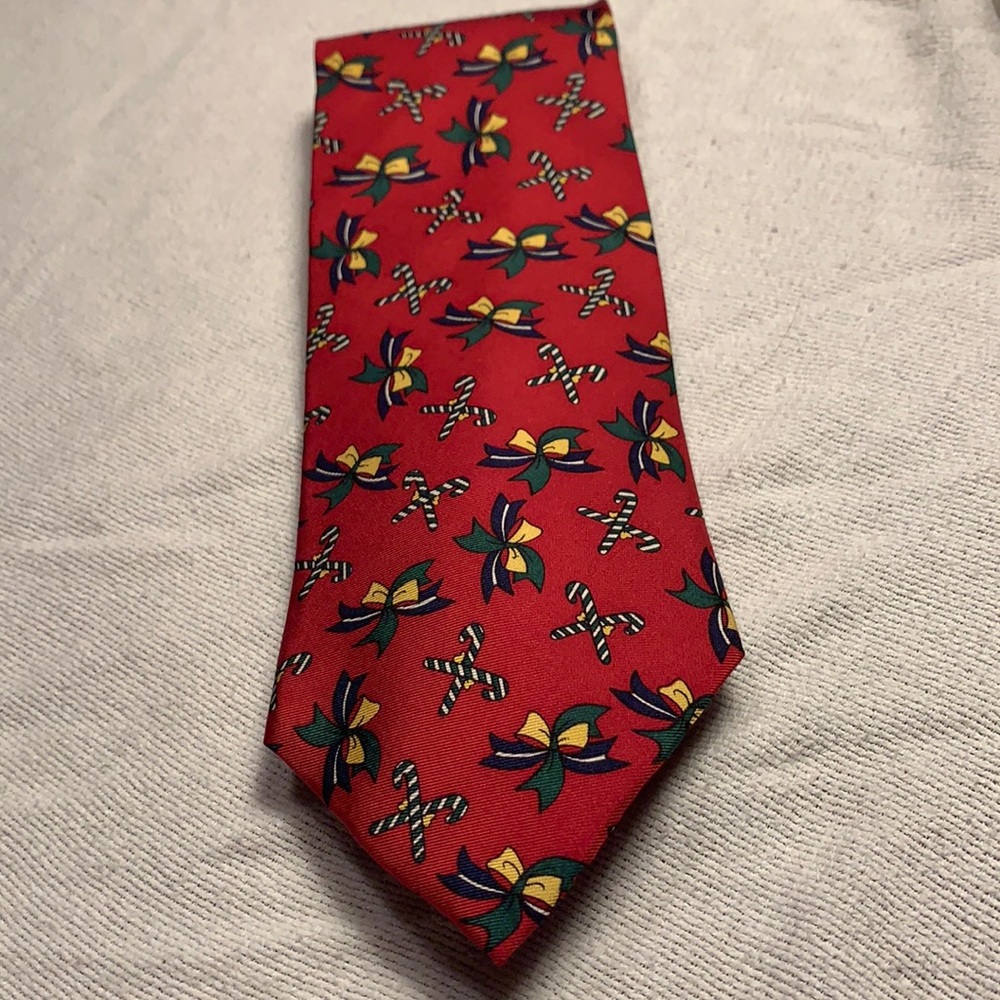Christian Dior all silk red festive Christmas tie